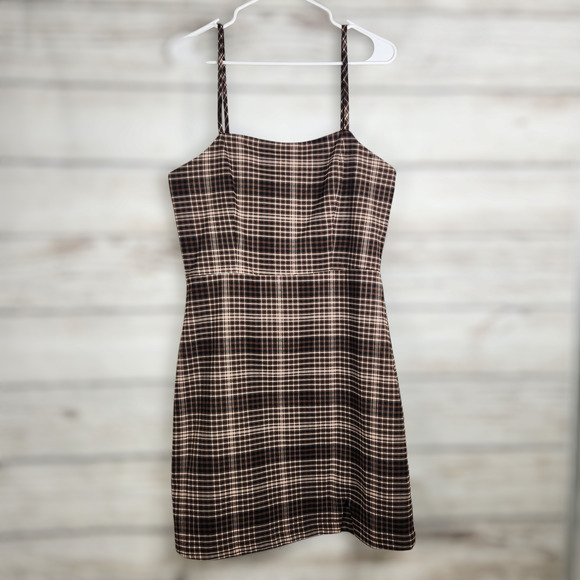 GB Woman's Brown Plaid Dress Size Large With Tags - Picture 1 of 12